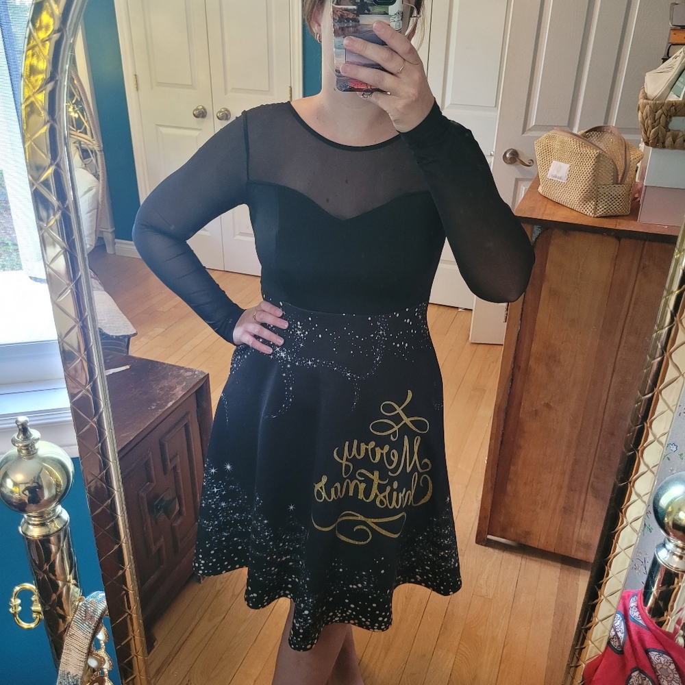 Mesh Long Sleeve Merry Christmas Dress